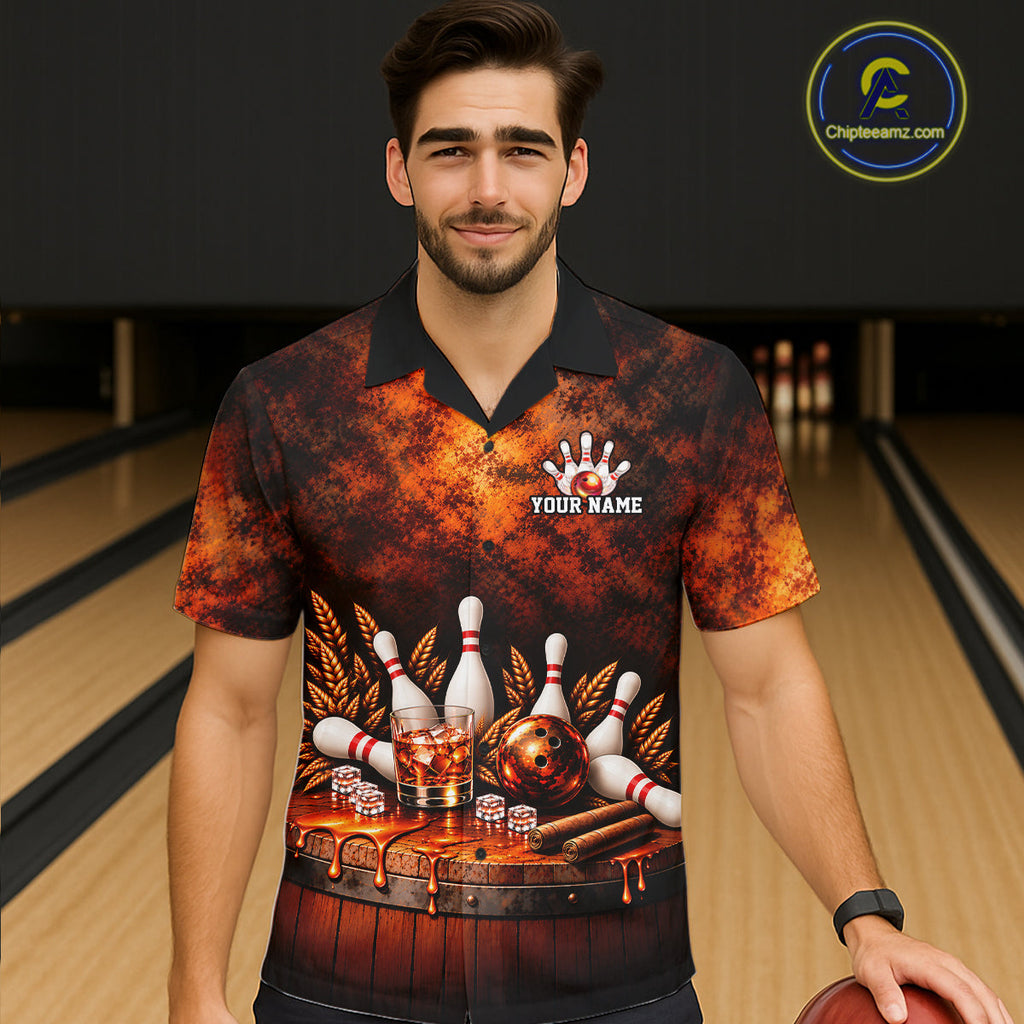 Vintage Bourbon Bowling Hawaiian Shirt, Custom Bowling Team Jersey