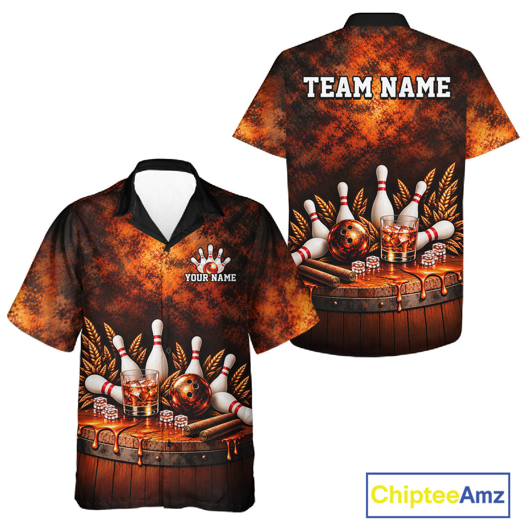 Vintage Bourbon Bowling Hawaiian Shirt, Custom Bowling Team Jersey