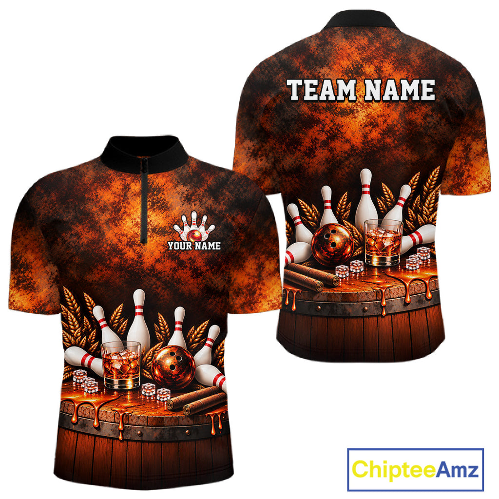 Custom Bourbon Bowling Shirts Funny Bowling Team Jersey Bowling Polo & 1/4 Zip