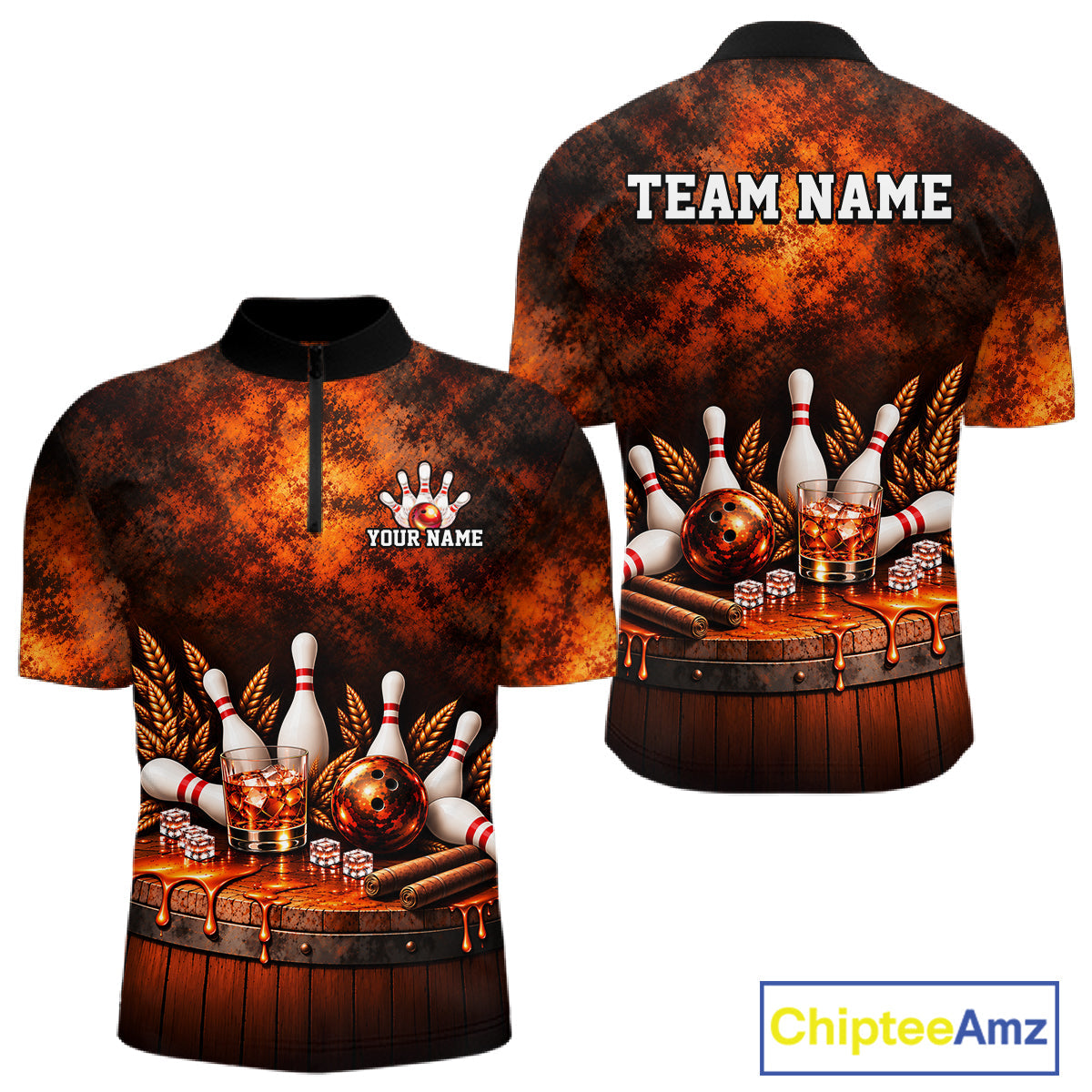 Custom Bourbon Bowling Shirts Funny Bowling Team Jersey Bowling Polo & 1/4 Zip