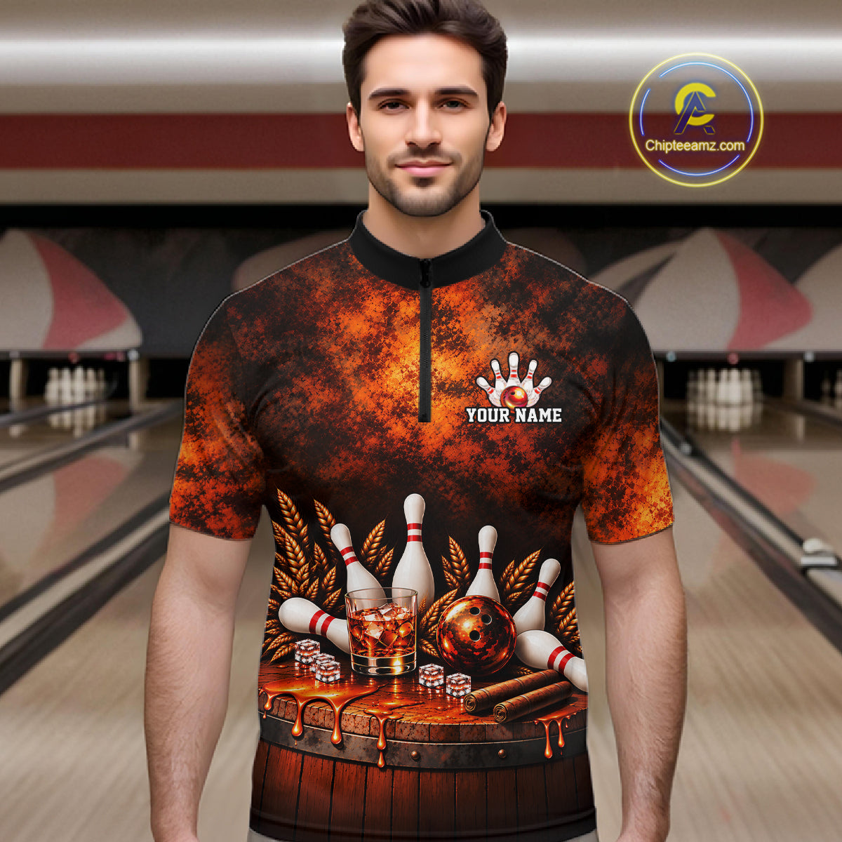 Custom Bourbon Bowling Shirts Funny Bowling Team Jersey Bowling Polo & 1/4 Zip