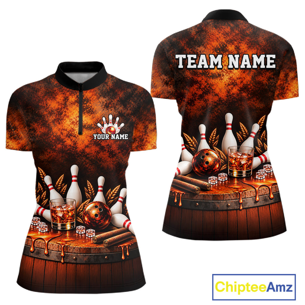 Custom Bourbon Bowling Shirts Funny Bowling Team Jersey Bowling Polo & 1/4 Zip