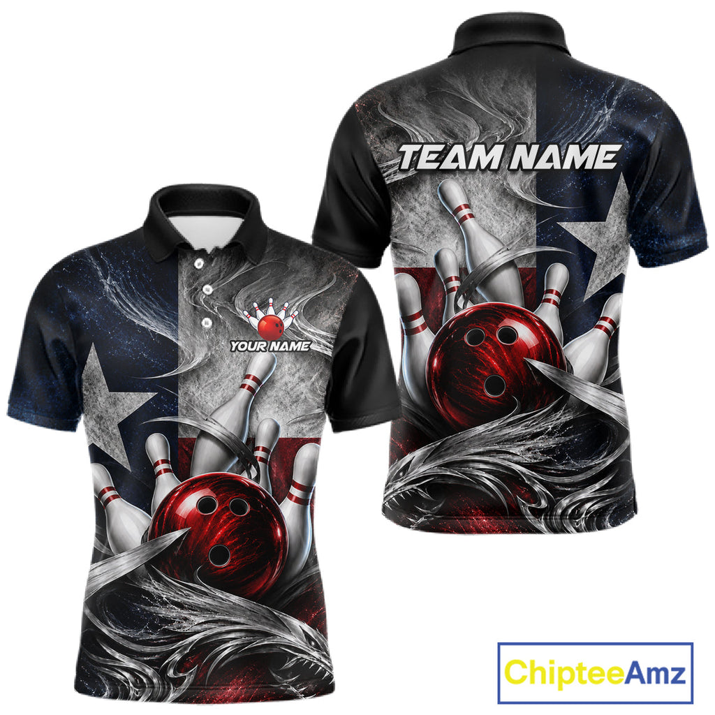 Custom Silver Smoke Texas Flag Bowling Team Shirts Bowling Jersey Bowling League