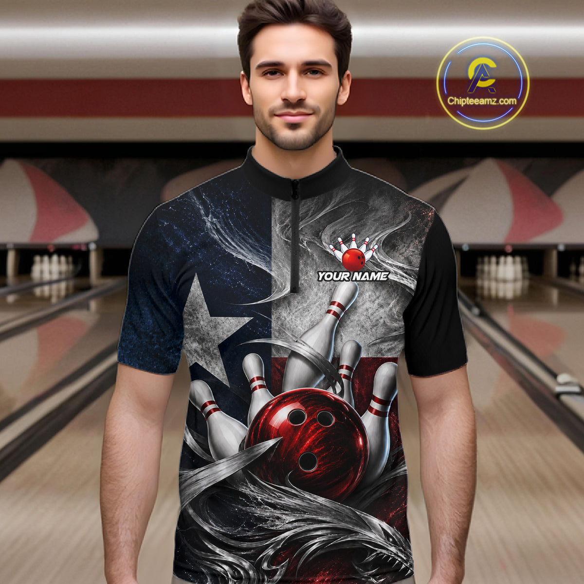 Custom Silver Smoke Texas Flag Bowling Team Shirts Bowling Jersey Bowling League
