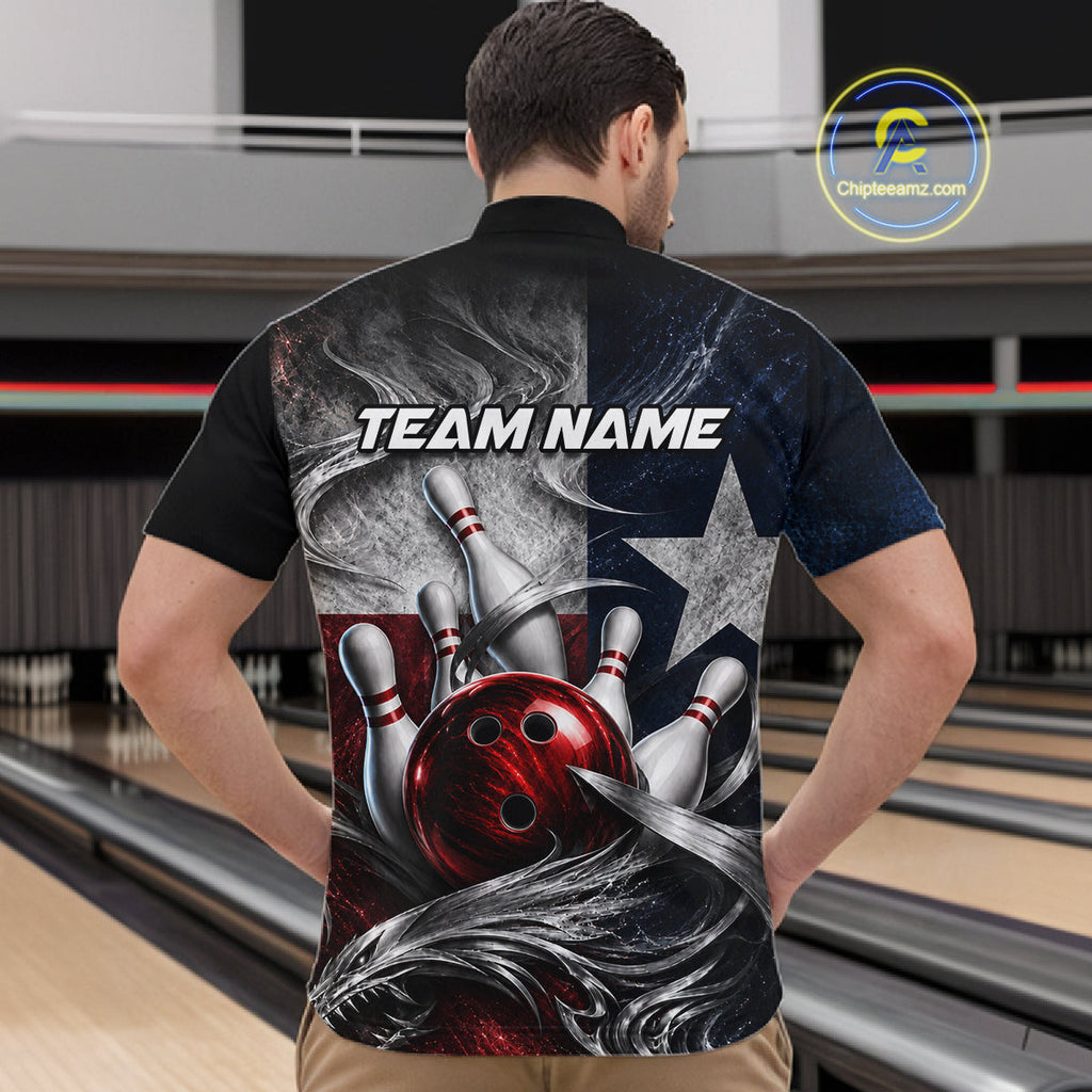 Custom Silver Smoke Texas Flag Bowling Team Shirts Bowling Jersey Bowling League