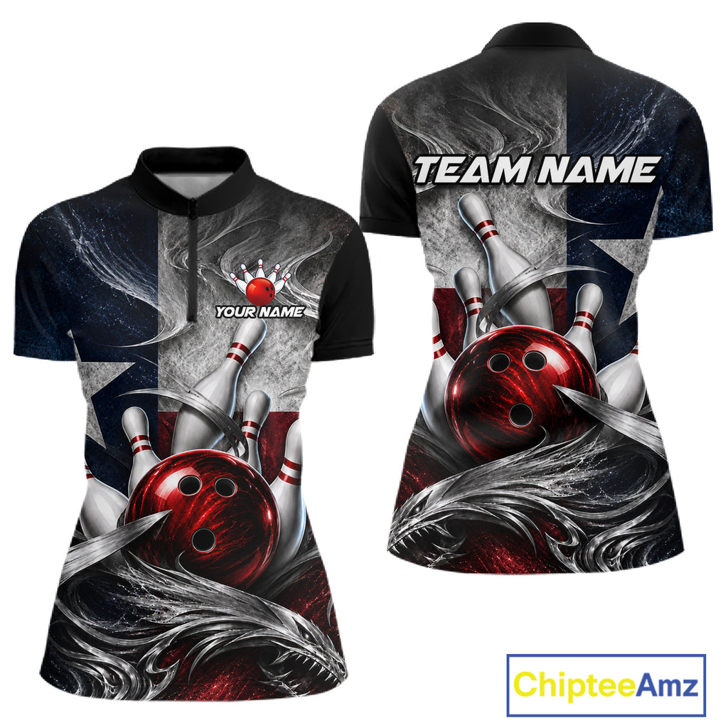 Custom Silver Smoke Texas Flag Bowling Team Shirts Bowling Jersey Bowling League