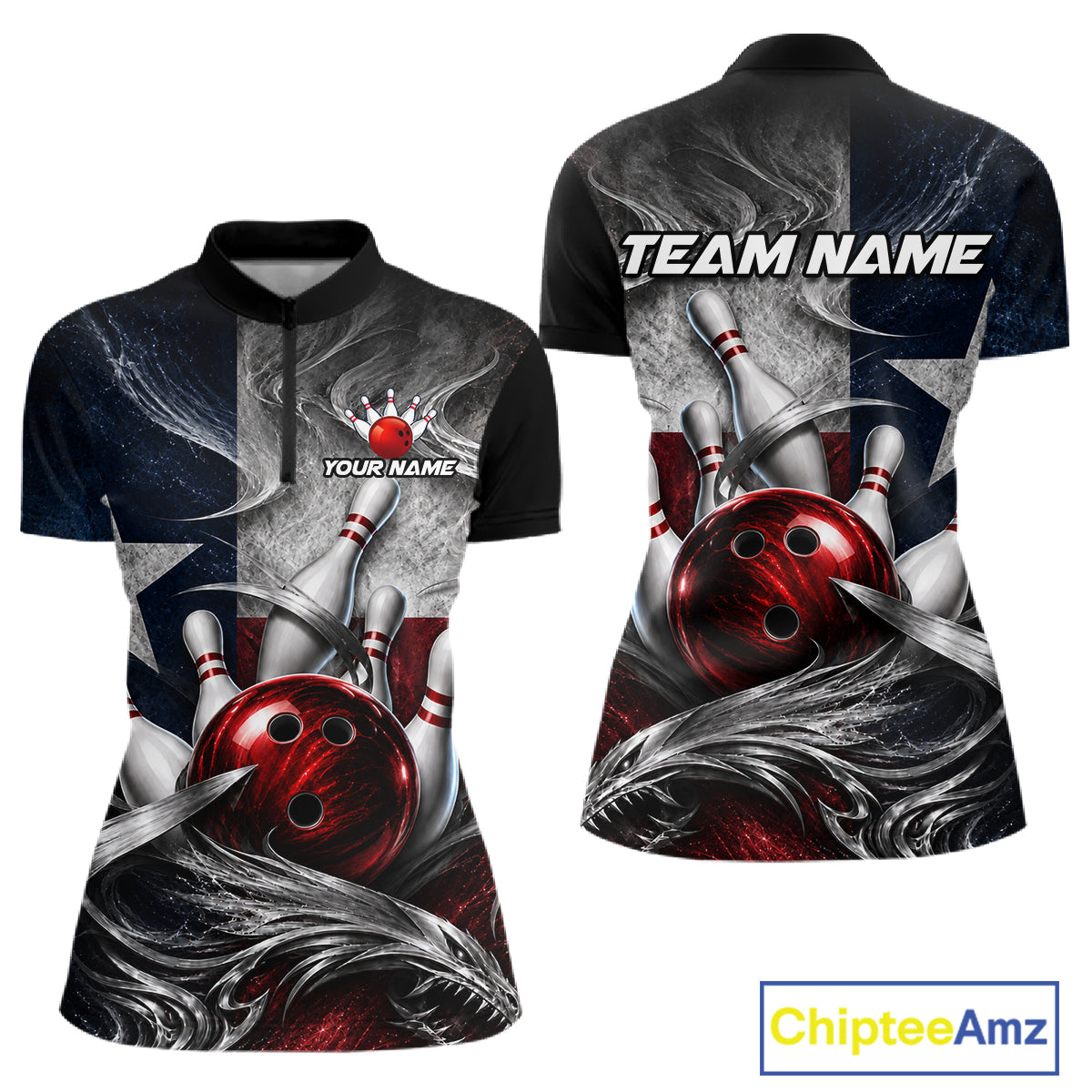 Custom Silver Smoke Texas Flag Bowling Team Shirts Bowling Jersey Bowling League