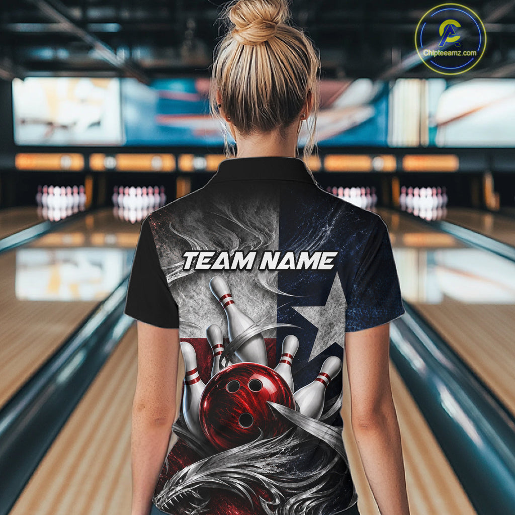 Custom Silver Smoke Texas Flag Bowling Team Shirts Bowling Jersey Bowling League