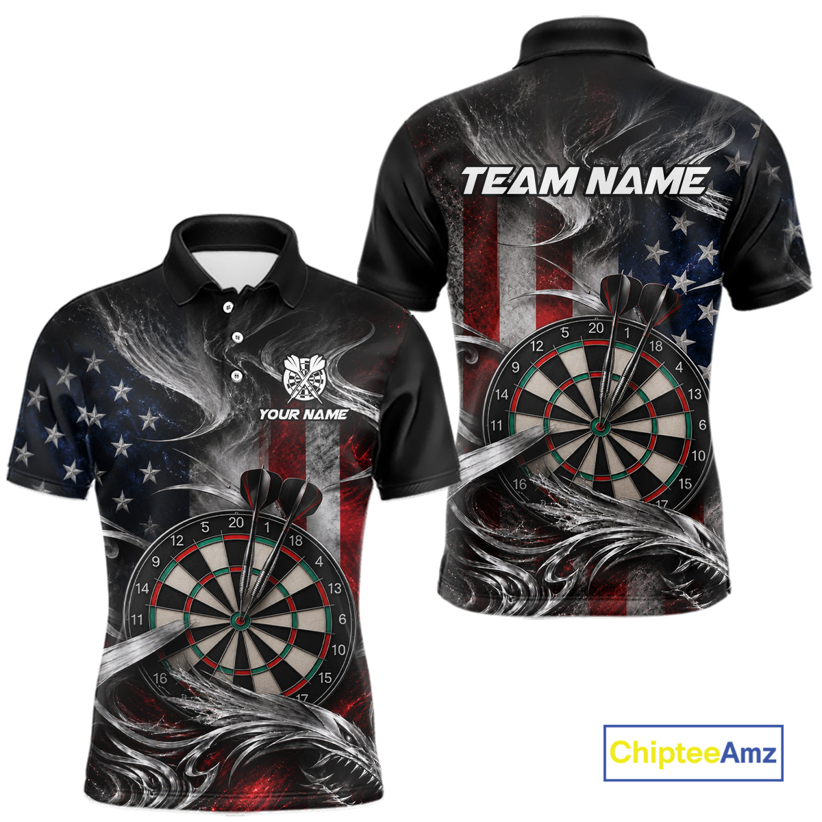 Custom Sliver Smoke American Flag Darts Shirt Darts Team Jerseys Dartboard Shirt