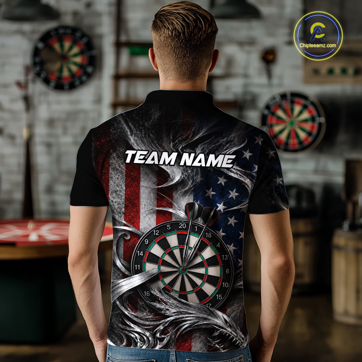 Custom Sliver Smoke American Flag Darts Shirt Darts Team Jerseys Dartboard Shirt