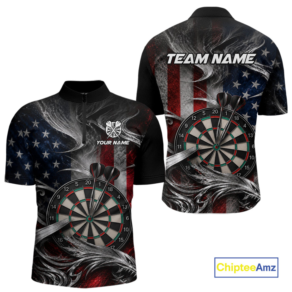 Custom Sliver Smoke American Flag Darts Shirt Darts Team Jerseys Dartboard Shirt