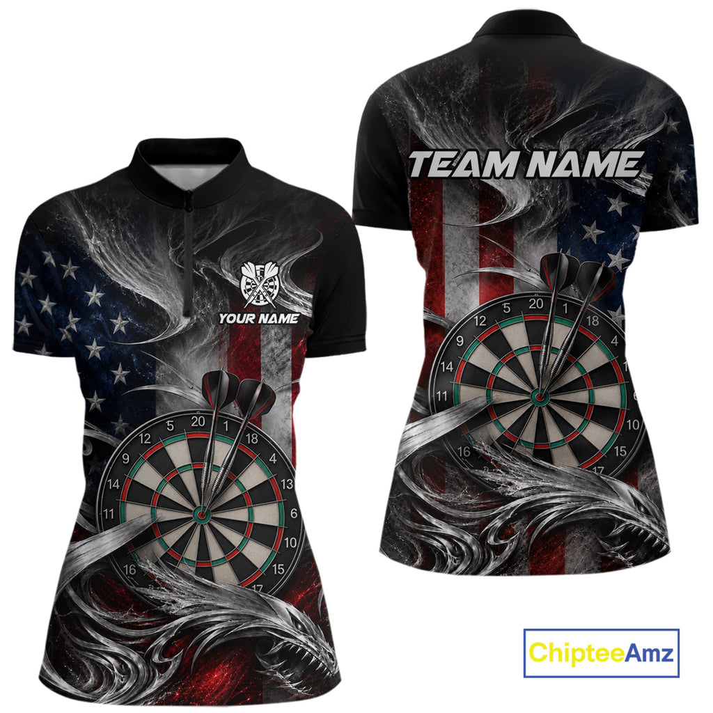 Custom Sliver Smoke American Flag Darts Shirt Darts Team Jerseys Dartboard Shirt