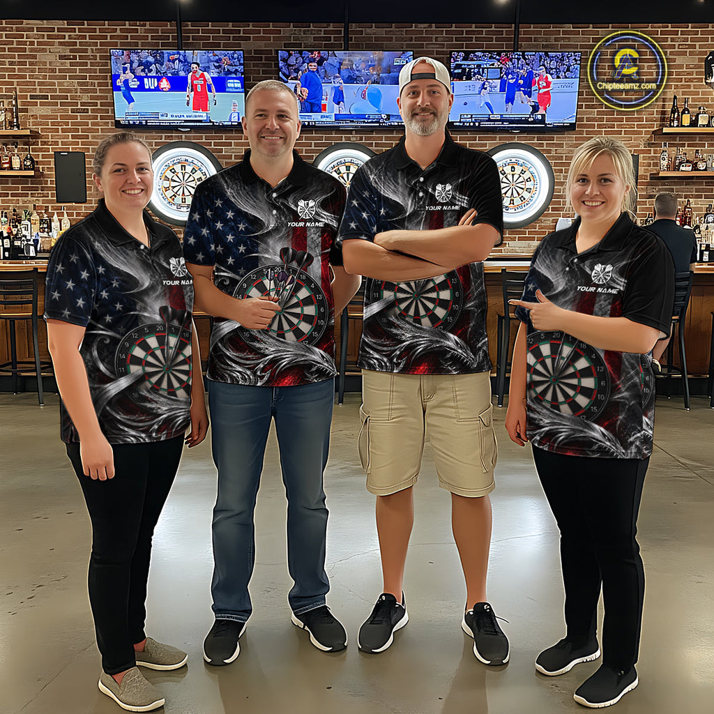 Custom Sliver Smoke American Flag Darts Shirt Darts Team Jerseys Dartboard Shirt