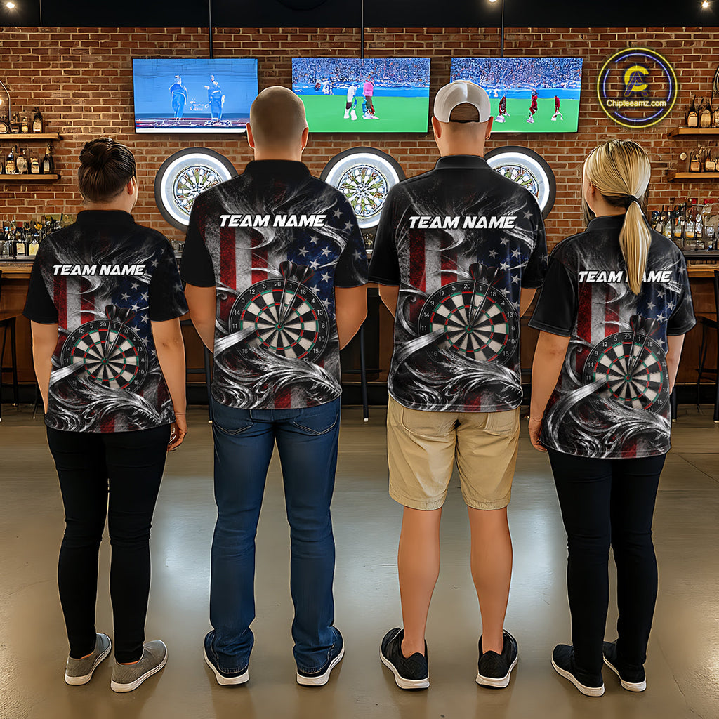 Custom Sliver Smoke American Flag Darts Shirt Darts Team Jerseys Dartboard Shirt