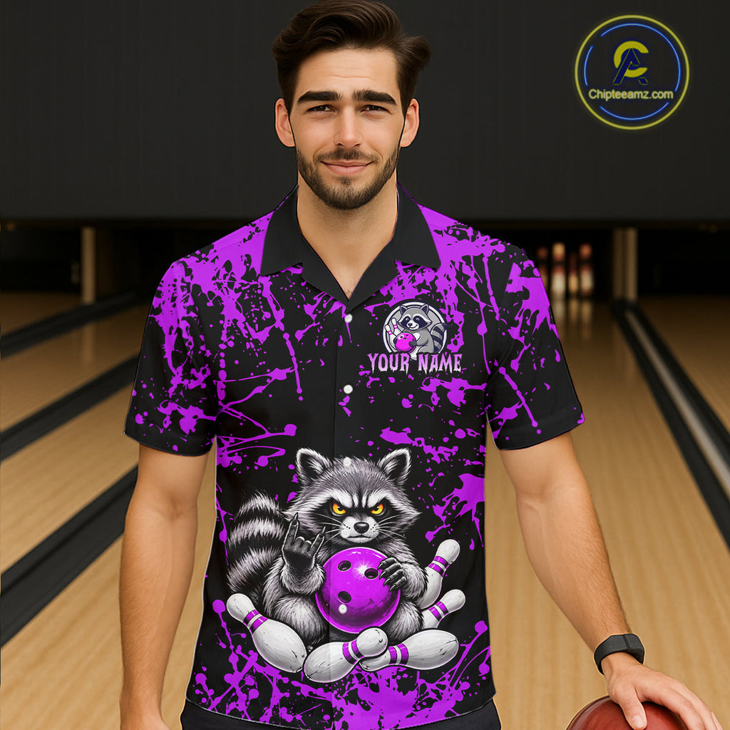 Funny Raccoon Bowling Shirt, Personalized Raccoon Hawaiian Bowling Team Jersey