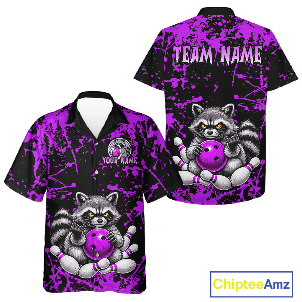 Funny Raccoon Bowling Shirt, Personalized Raccoon Hawaiian Bowling Team Jersey