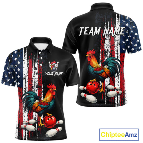 American Flag Rooster Bowling Jersey Bowling Team Shirts Bowling Polo & 1/4 Zip