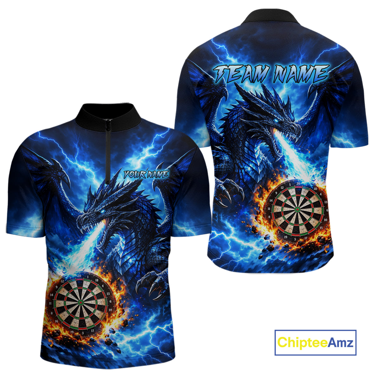 Custom Blue Flaming Dragon Dart Shirts Dart Team Jerseys Dartboard League Shirt