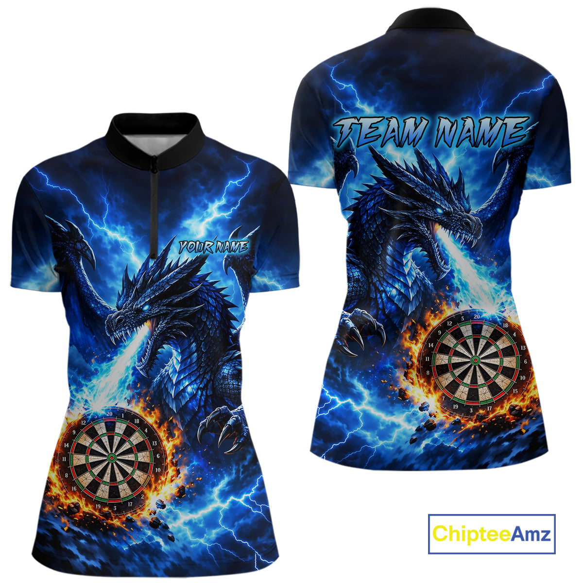 Custom Blue Flaming Dragon Dart Shirts Dart Team Jerseys Dartboard League Shirt