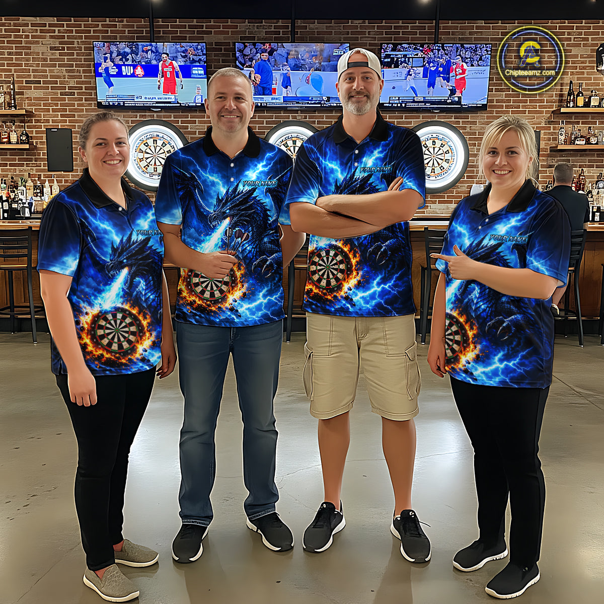 Custom Blue Flaming Dragon Dart Shirts Dart Team Jerseys Dartboard League Shirt