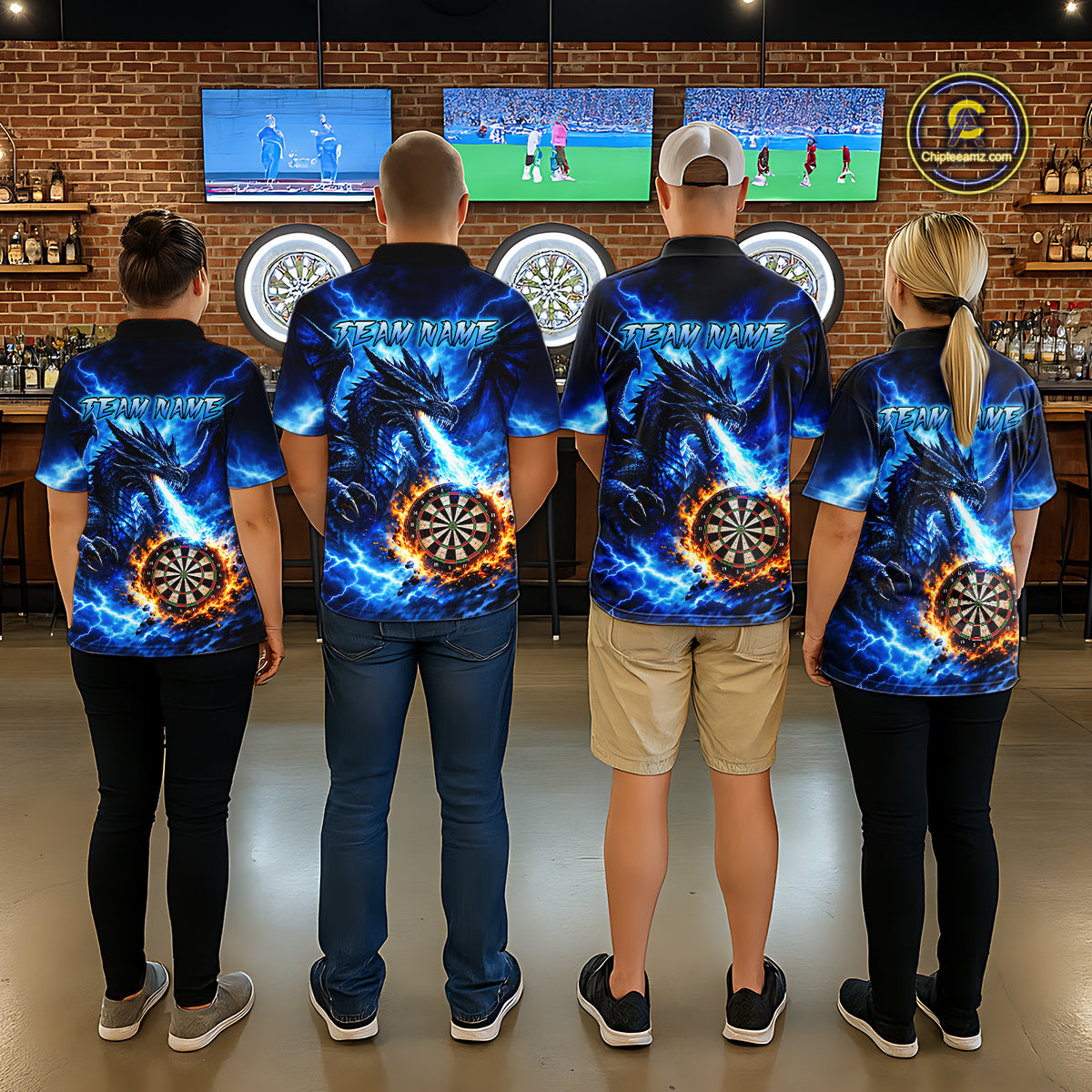 Custom Blue Flaming Dragon Dart Shirts Dart Team Jerseys Dartboard League Shirt