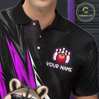 Purple Funny Raccoon Drinking Iced Coffee Bowling Shirt, Custom Bowling Team Shirts