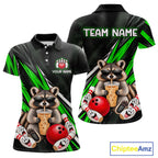 Green Funny Raccoon Drinking Iced Coffee Bowling Shirt, Custom Bowling Team Shirts