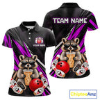 Purple Funny Raccoon Drinking Iced Coffee Bowling Shirt, Custom Bowling Team Shirts