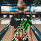 Green Funny Raccoon Drinking Iced Coffee Bowling Shirt, Custom Bowling Team Shirts