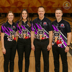 Purple Funny Raccoon Drinking Iced Coffee Bowling Shirt, Custom Bowling Team Shirts