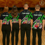 Green Funny Raccoon Drinking Iced Coffee Bowling Shirt, Custom Bowling Team Shirts