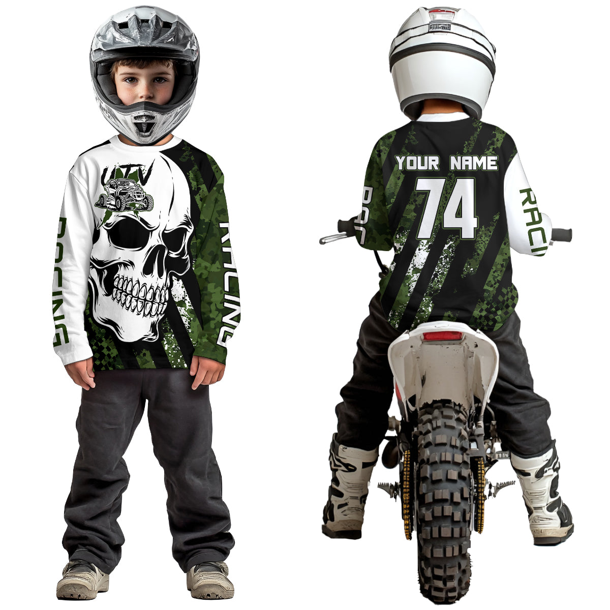 Custom Skull Camo UTV Off-Road Shirts UTV Motocross Racing Shirt +