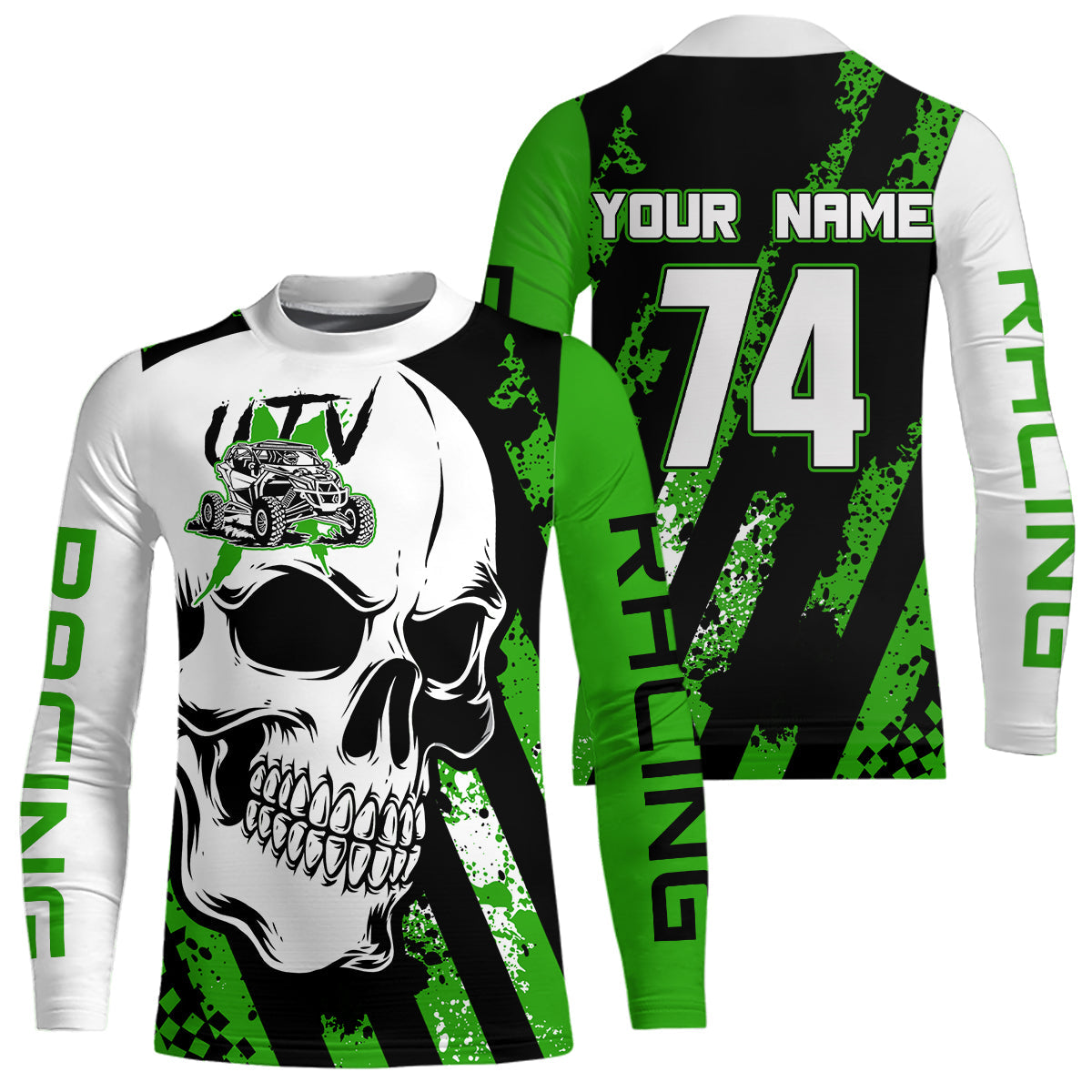 Custom Skull Green UTV Off-Road Shirts UTV Motocross Racing Shirt +