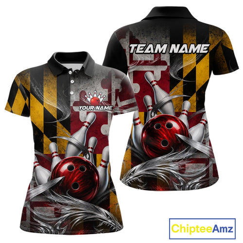 Custom Silver Smoke Maryland Flag Bowling Team Shirts Bowling Jersey Bowling League