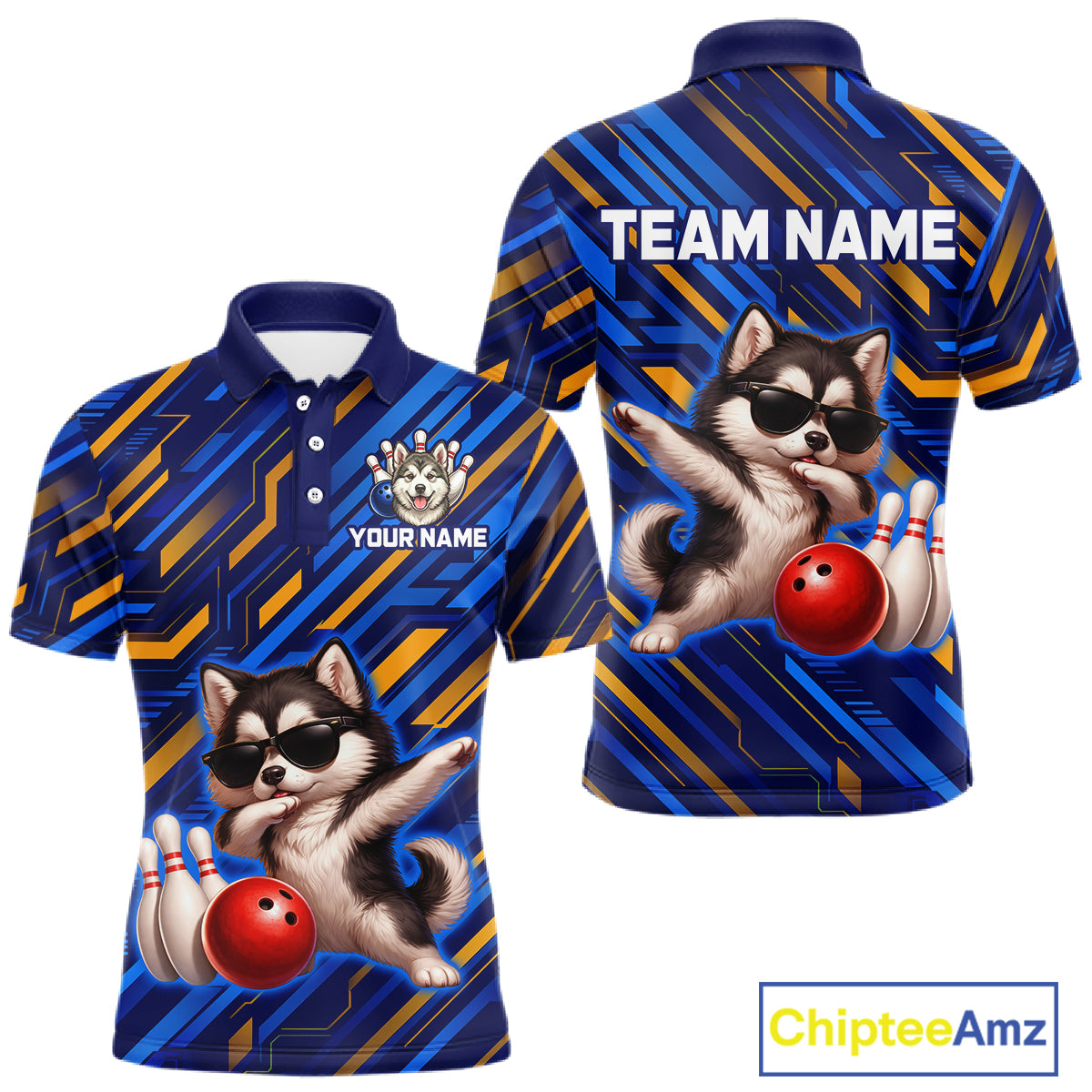 Custom Husky Dog Bowling Jersey Bowling Uniform Polo & 1/4 Zip Bowling Team Shirts