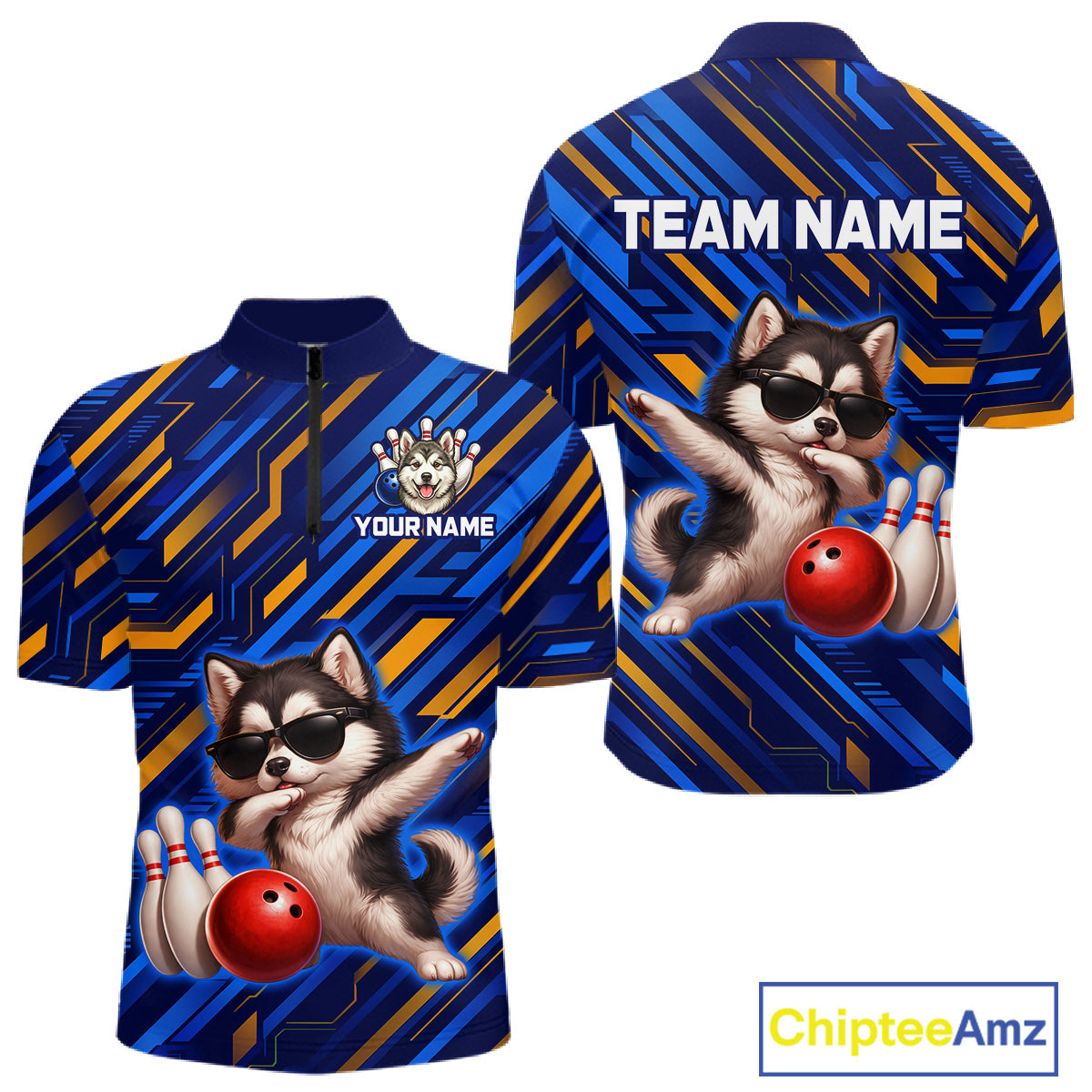 Custom Husky Dog Bowling Jersey Bowling Uniform Polo & 1/4 Zip Bowling Team Shirts