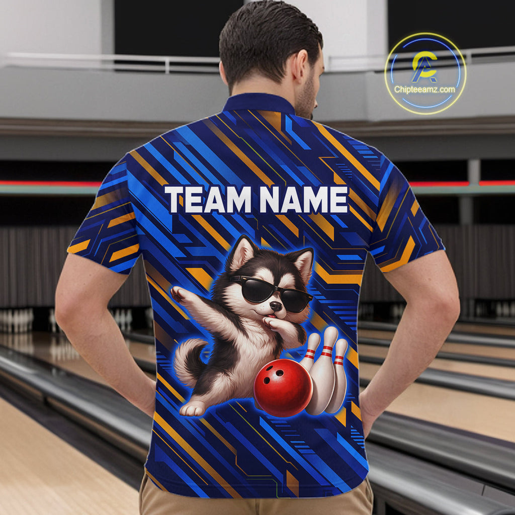 Custom Husky Dog Bowling Jersey Bowling Uniform Polo & 1/4 Zip Bowling Team Shirts