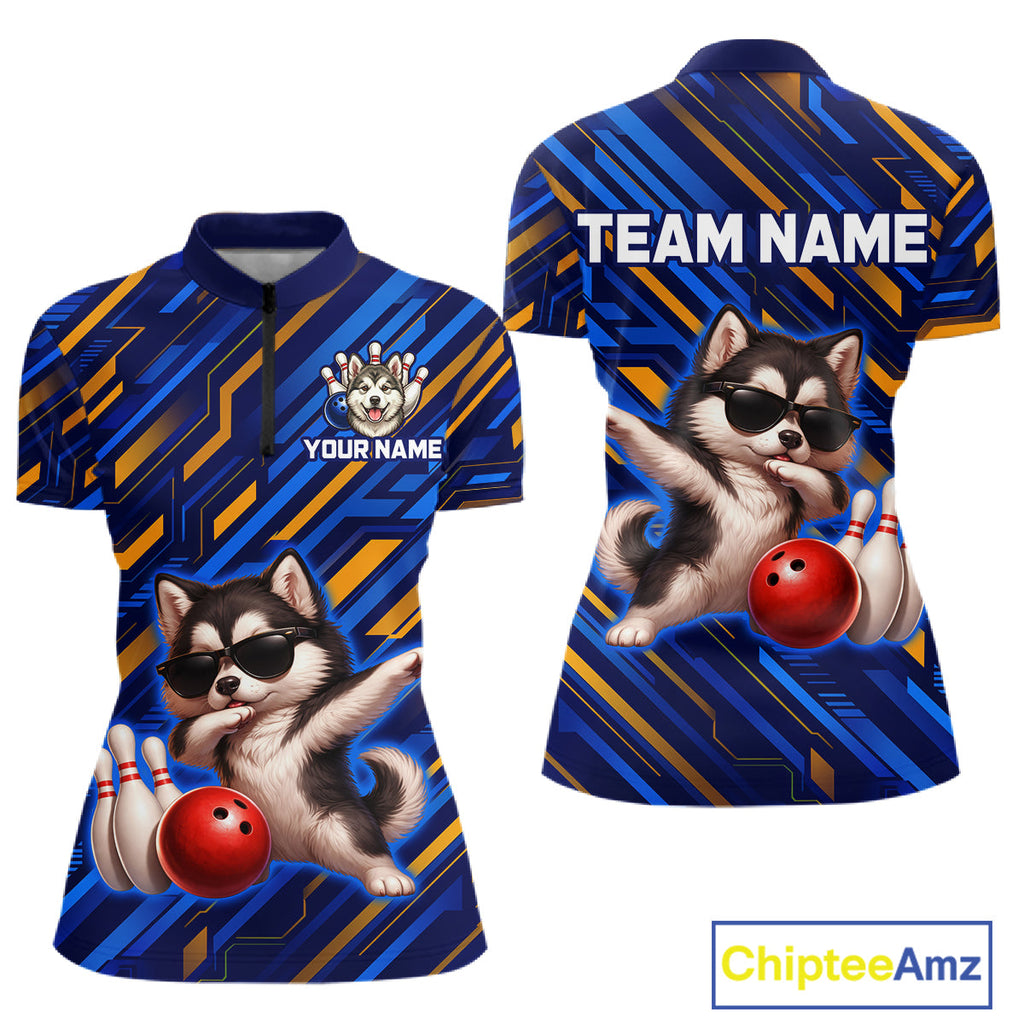 Custom Husky Dog Bowling Jersey Bowling Uniform Polo & 1/4 Zip Bowling Team Shirts