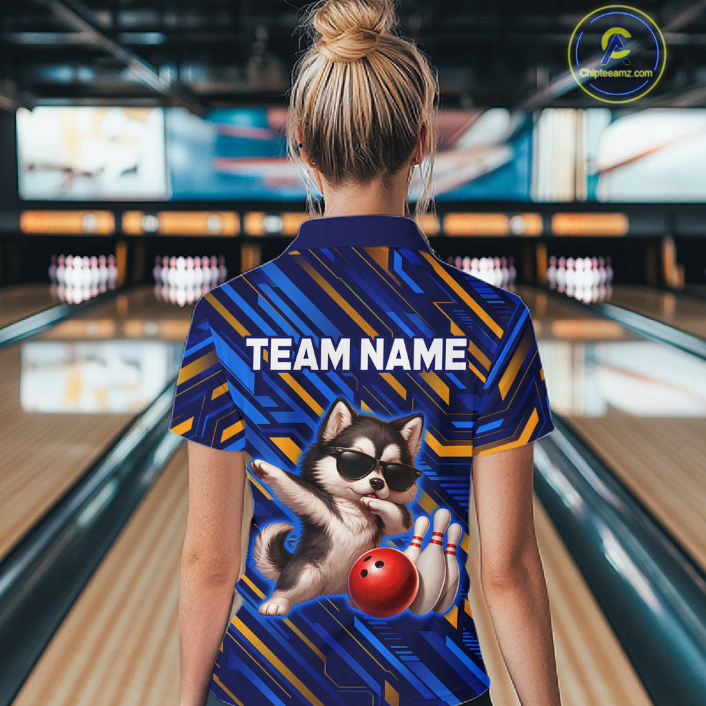 Custom Husky Dog Bowling Jersey Bowling Uniform Polo & 1/4 Zip Bowling Team Shirts