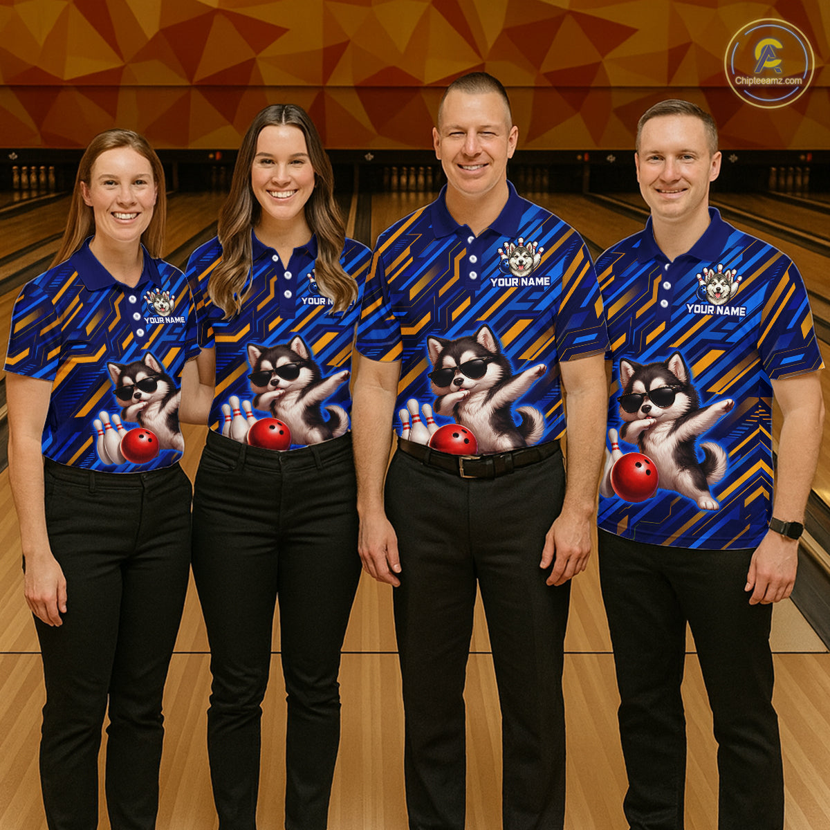Custom Husky Dog Bowling Jersey Bowling Uniform Polo & 1/4 Zip Bowling Team Shirts