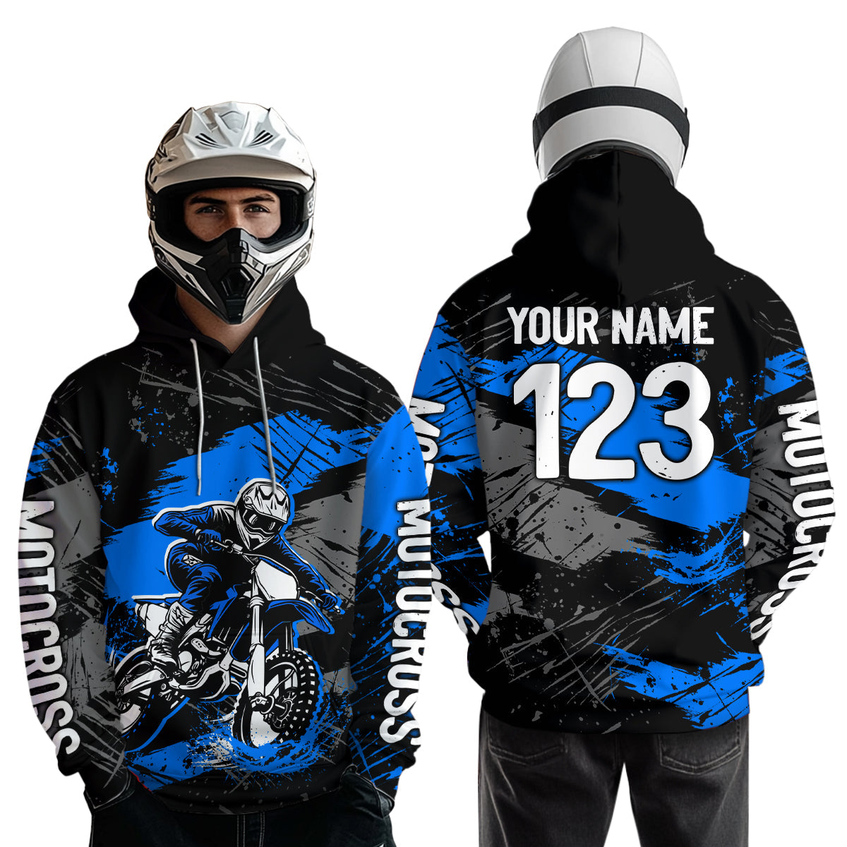 Custom Blue Dirt Bike Hoodie Motocross Sweatshirts Motorcycle Hoodie