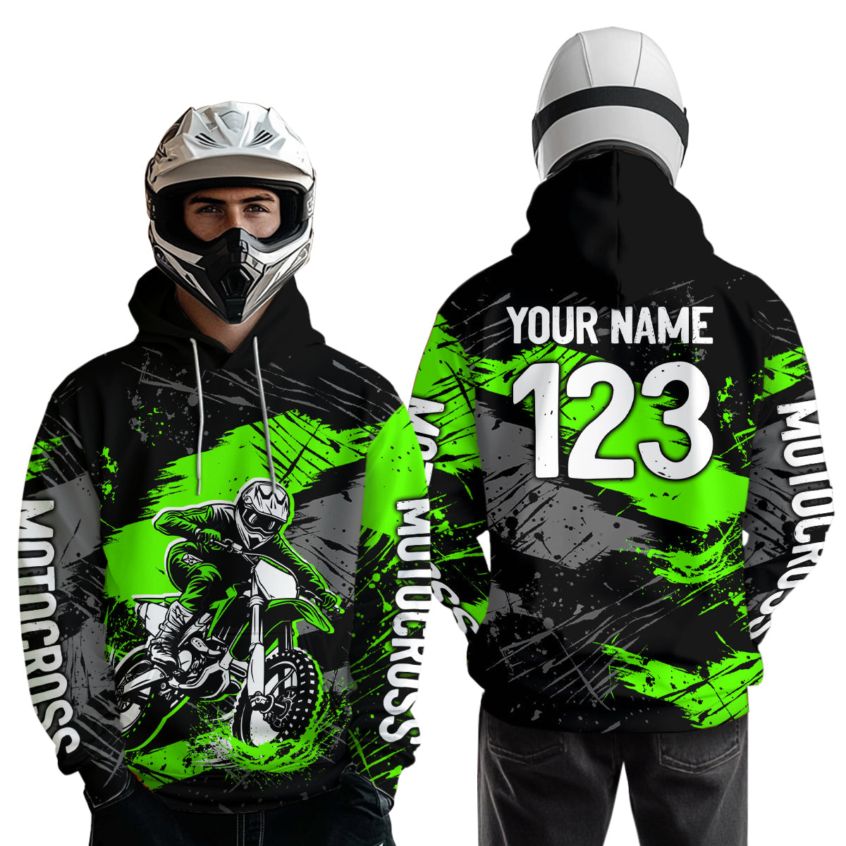 Custom Green Dirt Bike Hoodie Motocross Sweatshirts Motorcycle Hoodie