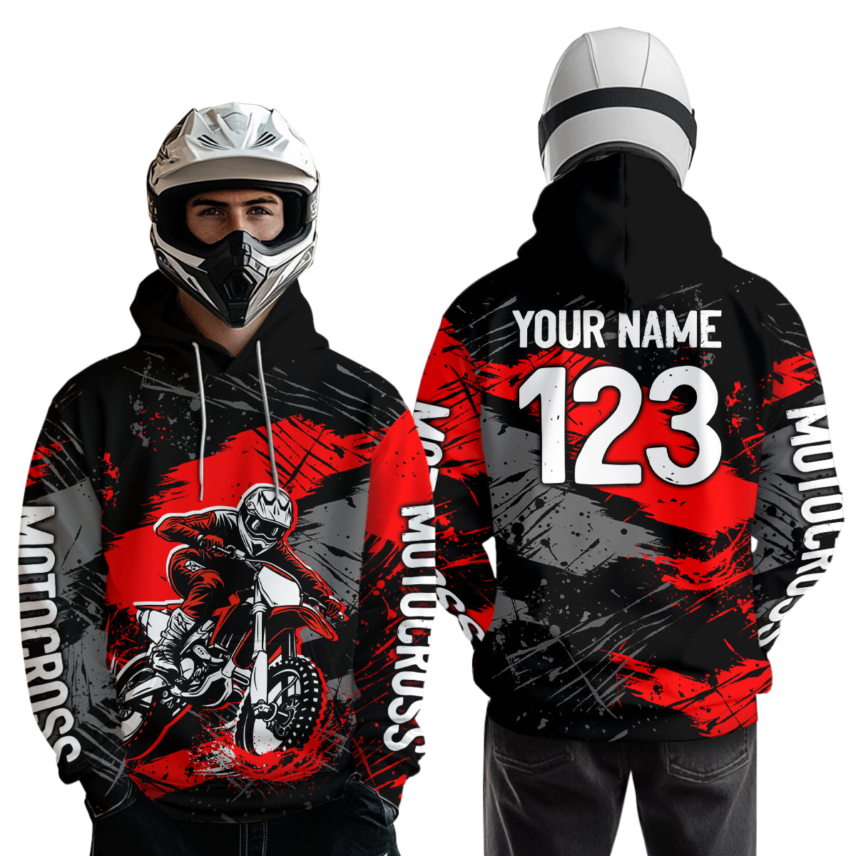 Custom Red Dirt Bike Hoodie Motocross Sweatshirts Motorcycle Hoodie
