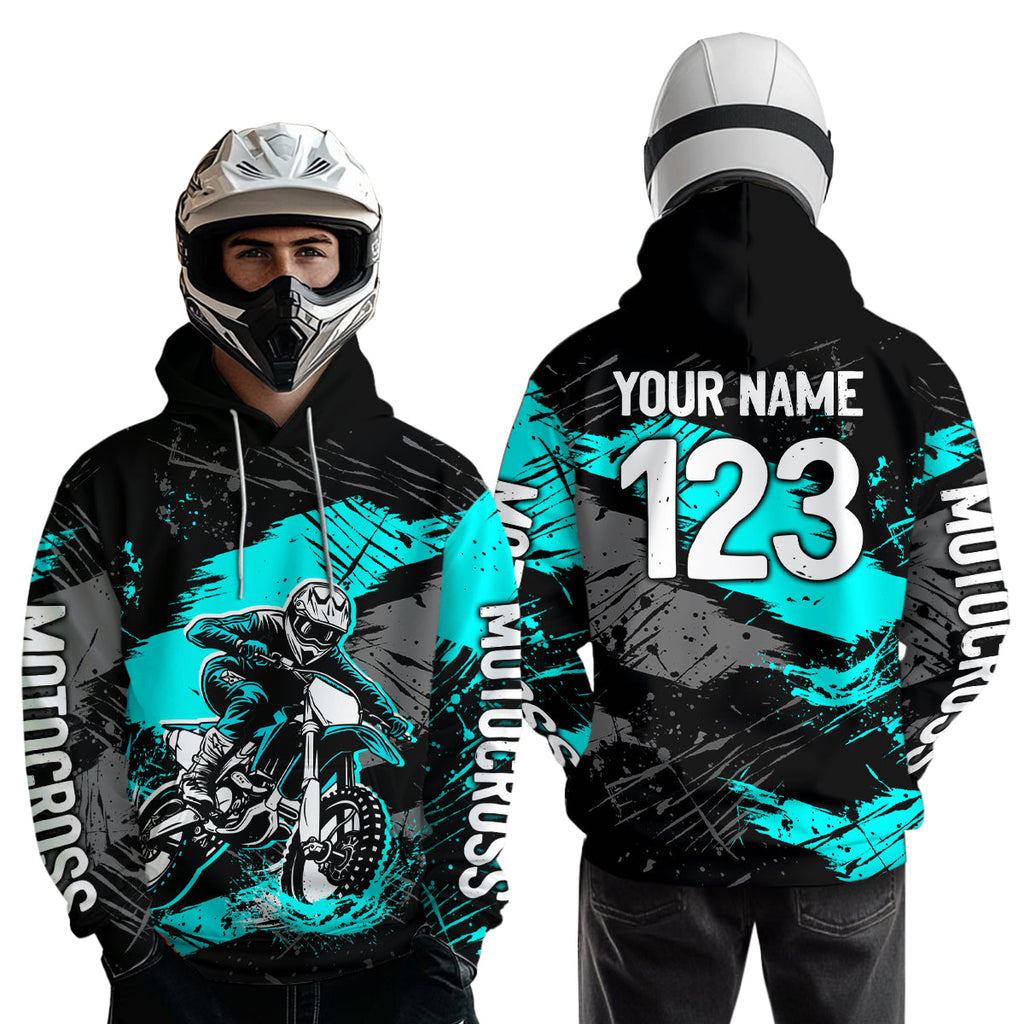 Custom Turquoise Dirt Bike Hoodie Motocross Sweatshirts Motorcycle Hoodie