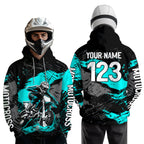 Custom Turquoise Dirt Bike Hoodie Motocross Sweatshirts Motorcycle Hoodie