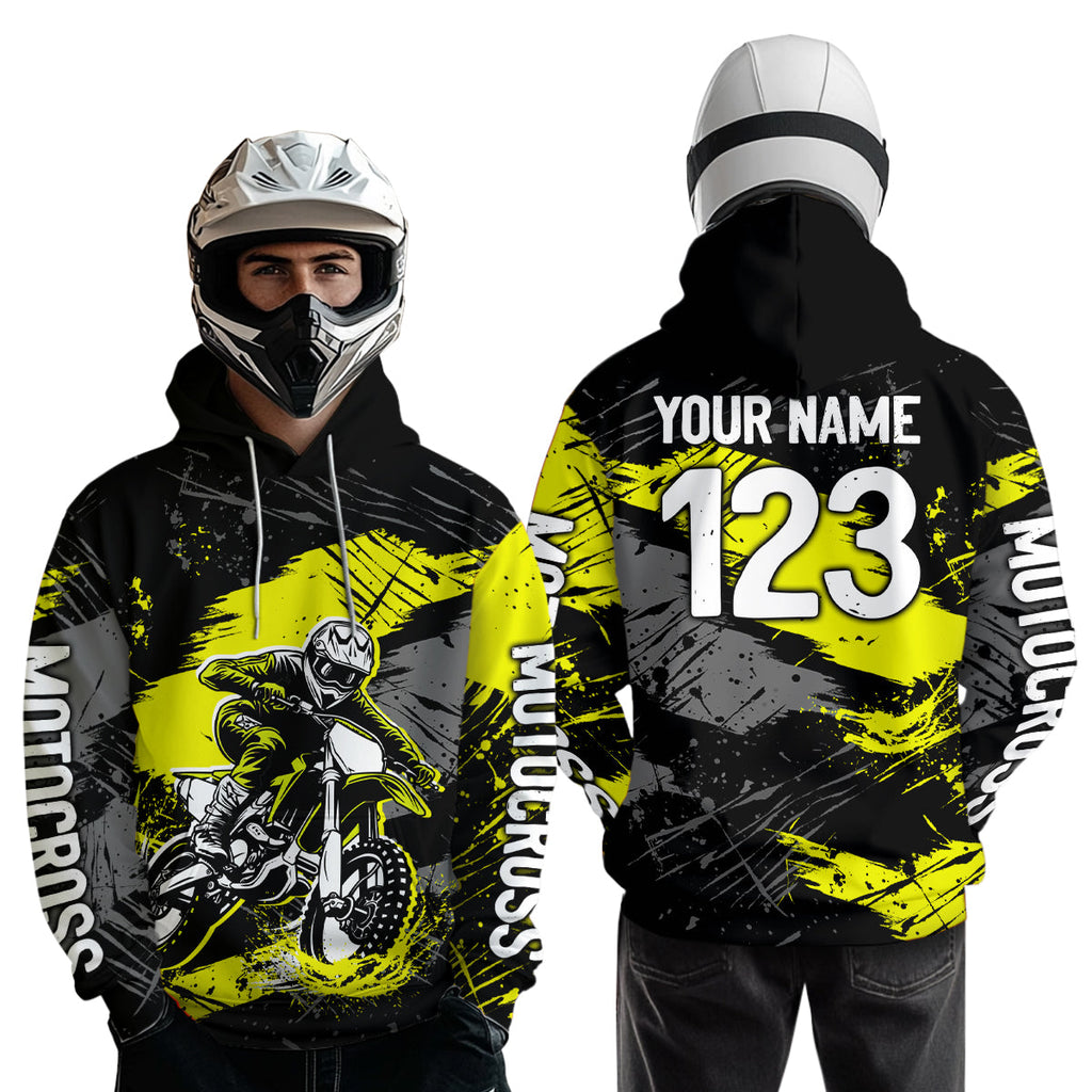 Custom Yellow Dirt Bike Hoodie Motocross Sweatshirts Motorcycle Hoodie