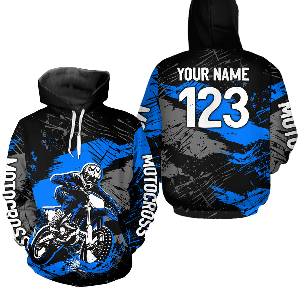Custom Blue Dirt Bike Hoodie Motocross Sweatshirts Motorcycle Hoodie