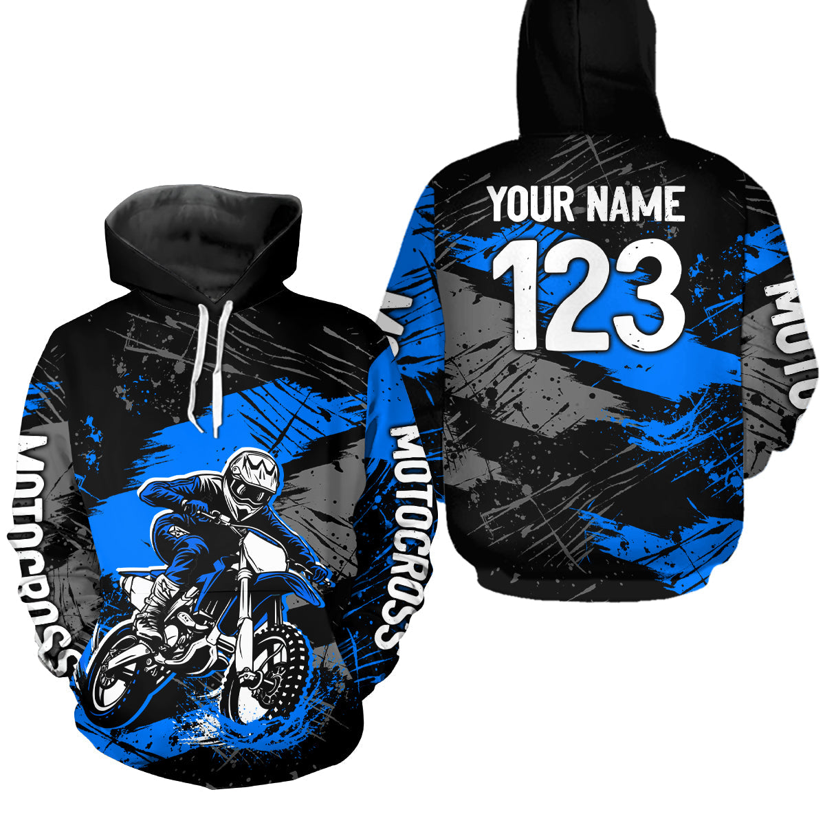 Custom Blue Dirt Bike Hoodie Motocross Sweatshirts Motorcycle Hoodie
