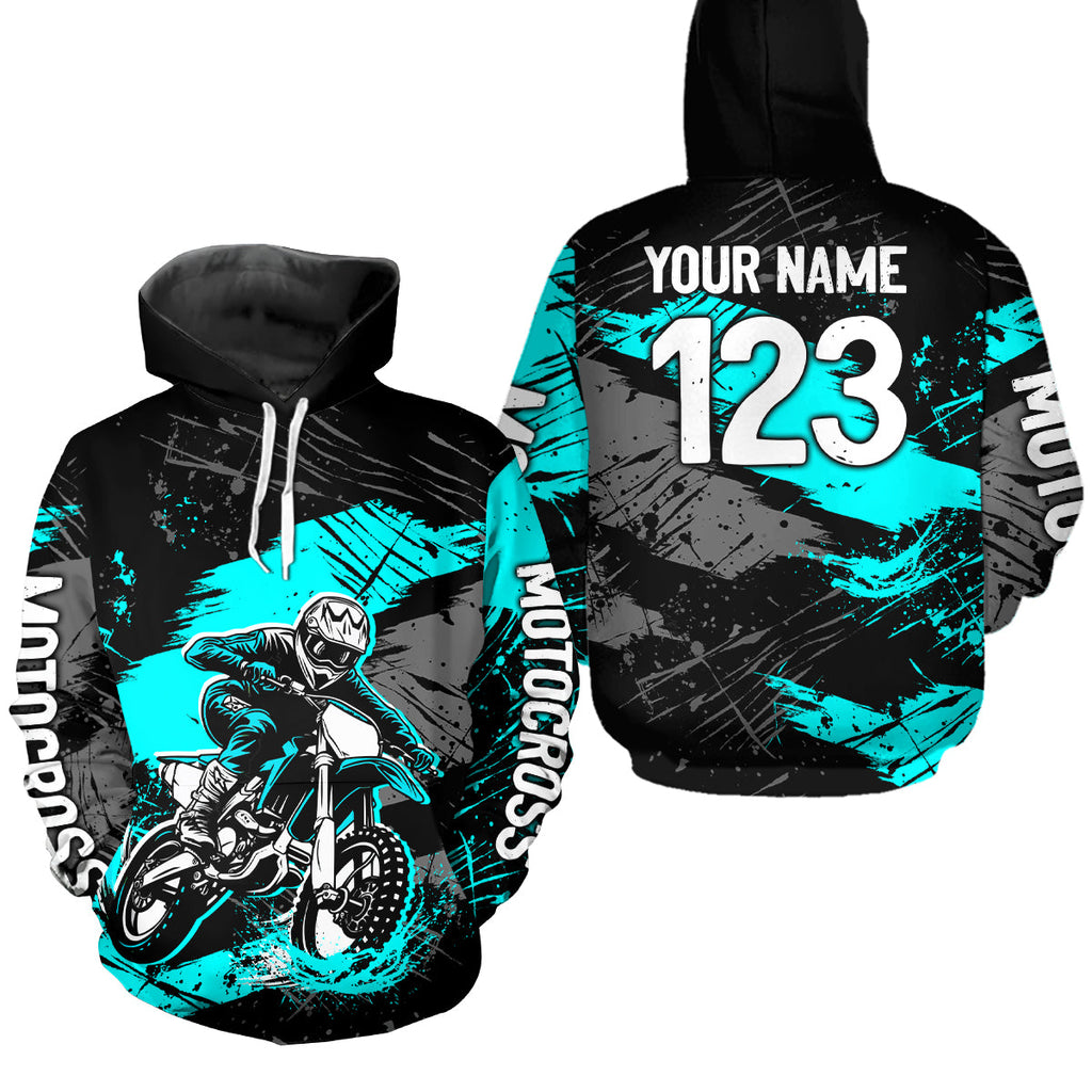 Custom Turquoise Dirt Bike Hoodie Motocross Sweatshirts Motorcycle Hoodie