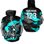 Custom Turquoise Dirt Bike Hoodie Motocross Sweatshirts Motorcycle Hoodie